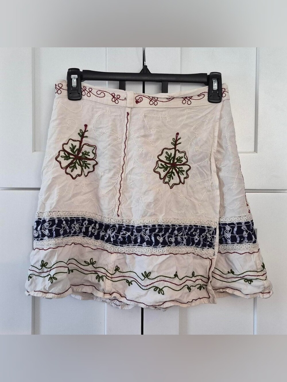 Cream Embroidered Skater Skirt with Navy Banding